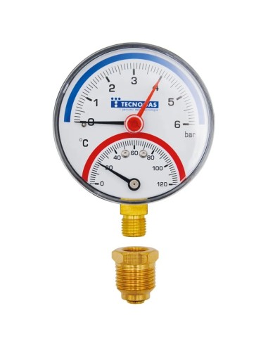 TECNOGAS - Termomanometro  Ø 80 mm - 0 ÷ 6 bar - 0 ÷ 120° - attacco posteriore