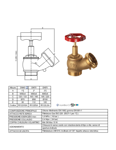 RUBINETTO IDRANTE DN 45 x 1"1/2 PN16